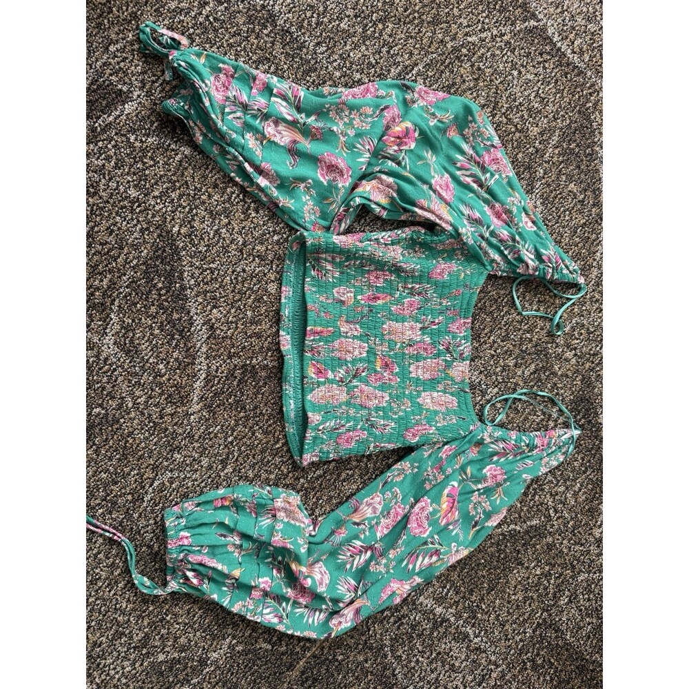 B.O.G. Collective Floral Crop Green/Pink Top Women's Size S